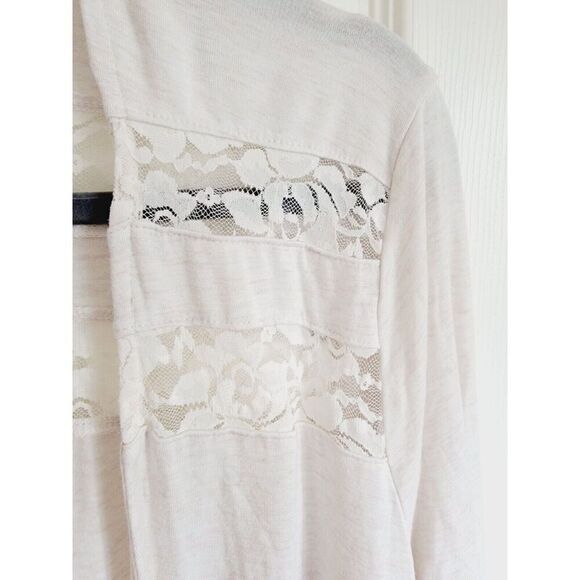 Torrid 2 Super Soft Tan Open Front Drape Cardigan Top Long‎ Sleeve Lace Accents - Picture 3 of 8